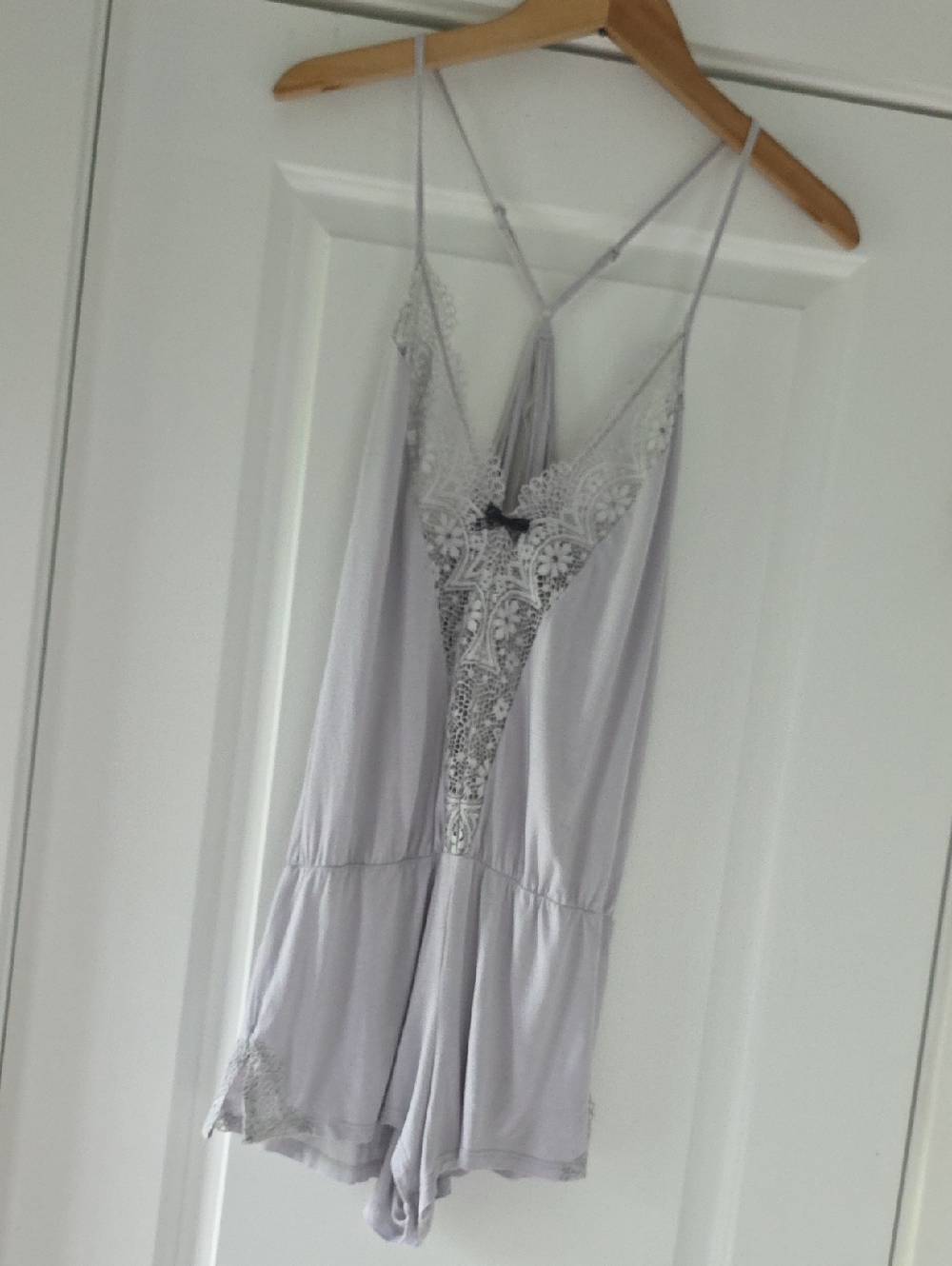 Victoria's Secret Light Gray Lace-Trim Lounge Romper